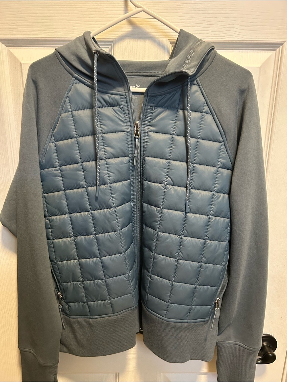 Old Navy Quilted Jacket with Fleece Sleeves in Dusty Blue